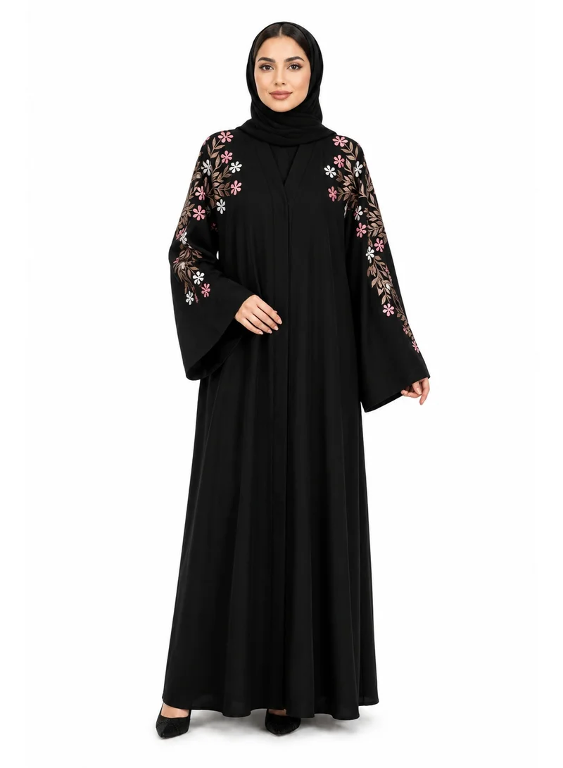 Reem Abayas Floral Shoulder & Back Embroidered Abaya with Matching Sheila