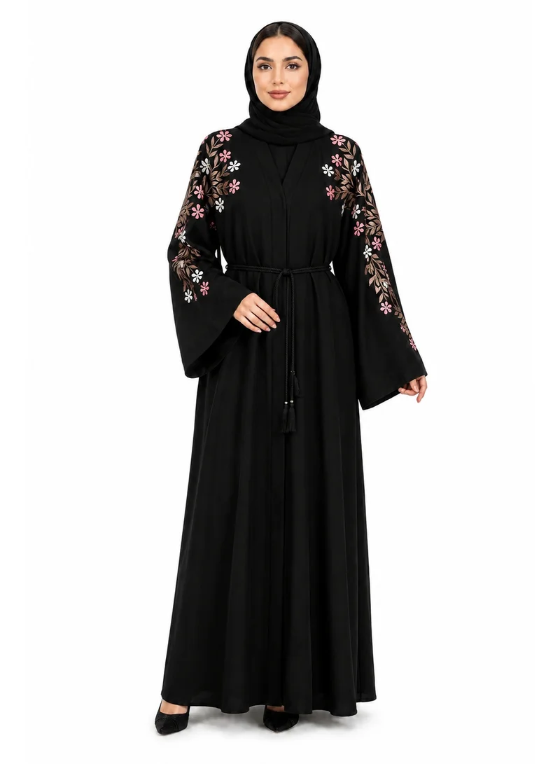 Reem Abayas Floral Shoulder & Back Embroidered Abaya with Matching Sheila