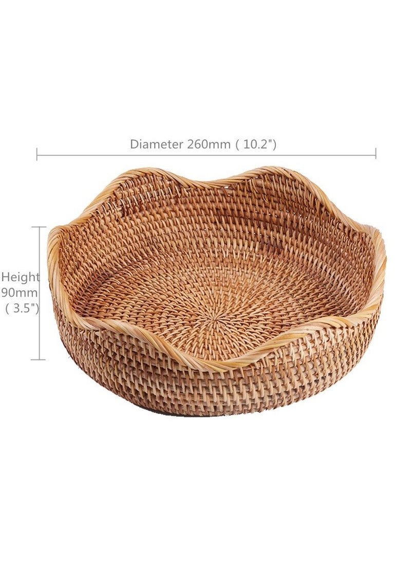 NIBEMINENT SYOSI Hand-woven Basket, Handmade Rattan Round Fruit Basket Serving Tray Bowl, Bread Food Storage Snack Bowl Boho Home Décor Display (10.2 Inch) - Image 2