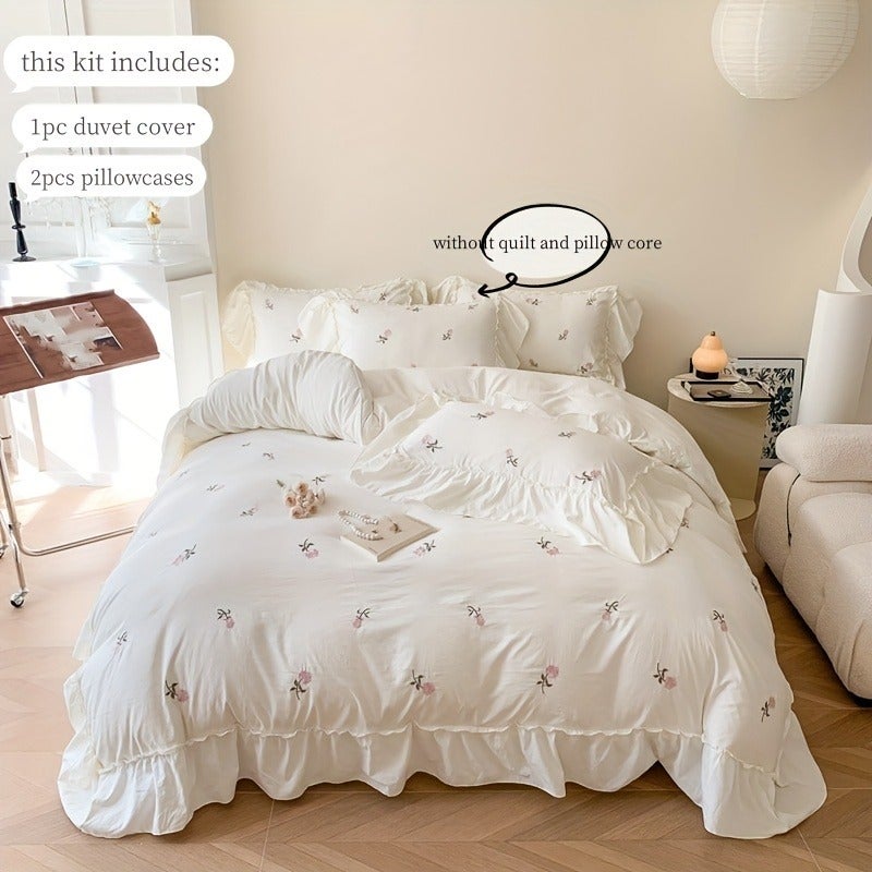3pcs Bedding with Elegant Embroidered Pink Rose Duvet Cover and Pillowcases - Image 3