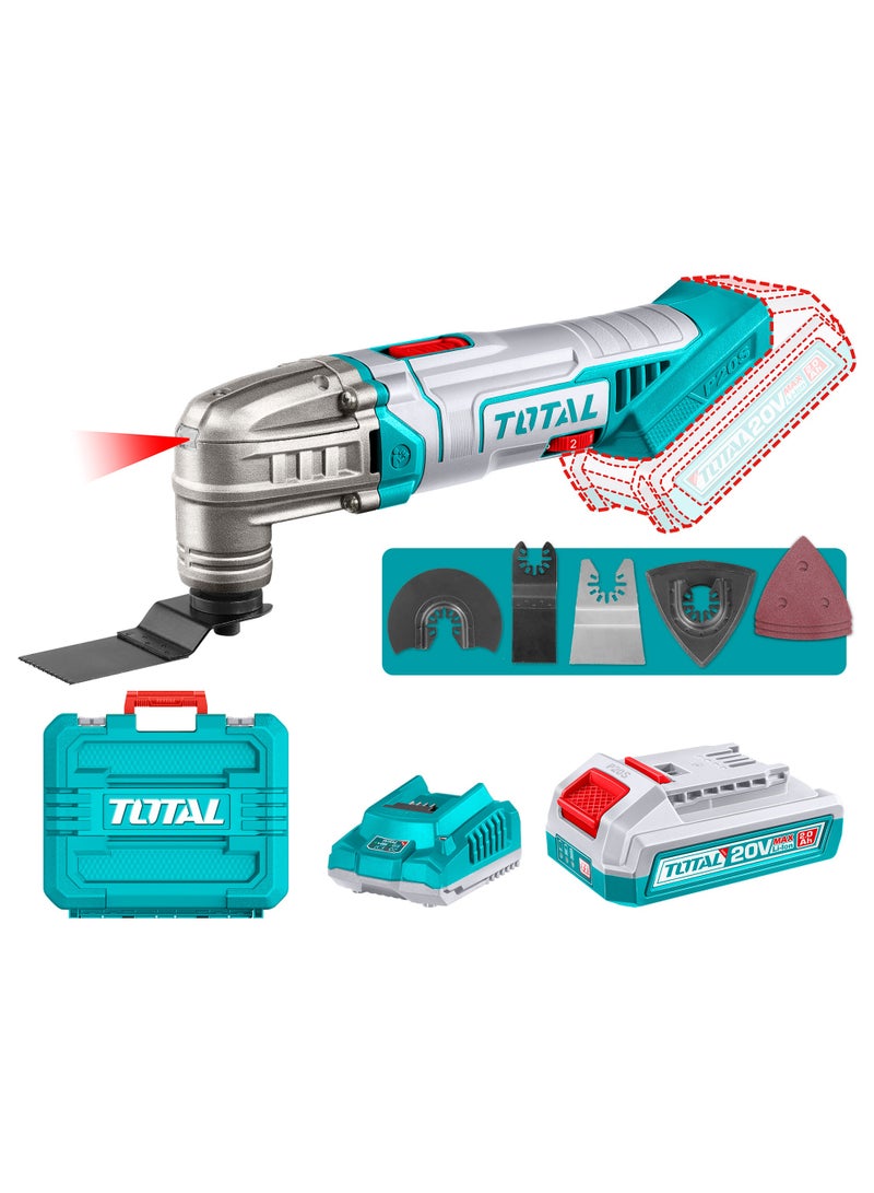 TOTAL 20V Cordless Oscillating Multi-Tool Kit - 6-Speed Variable Control (20,000RPM) with 3.2° Oscillation Angle - Includes 2.0Ah Battery, Charger, Blades, Scraper & Sanding Base - TMLI20228 - Image 1