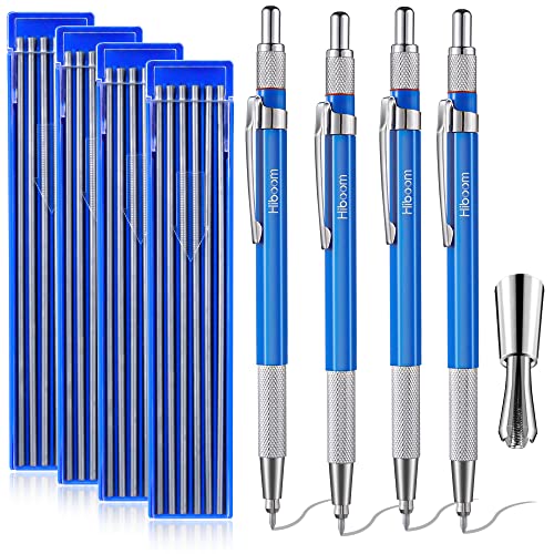 HI-BOOM Hiboom 4 Pcs Welders Pencil with 48 Pcs Silver Round Refills Mechanical Pencils Metal Marker with Builtin Sharpener for Pipe Fitter Welder Steel Construction Fabrication Woodworking Design Patent - Image 1