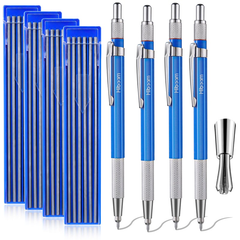 HI-BOOM Hiboom 4 Pcs Welders Pencil with 48 Pcs Silver Round Refills Mechanical Pencils Metal Marker with Builtin Sharpener for Pipe Fitter Welder Steel Construction Fabrication Woodworking Design Patent - Image 2