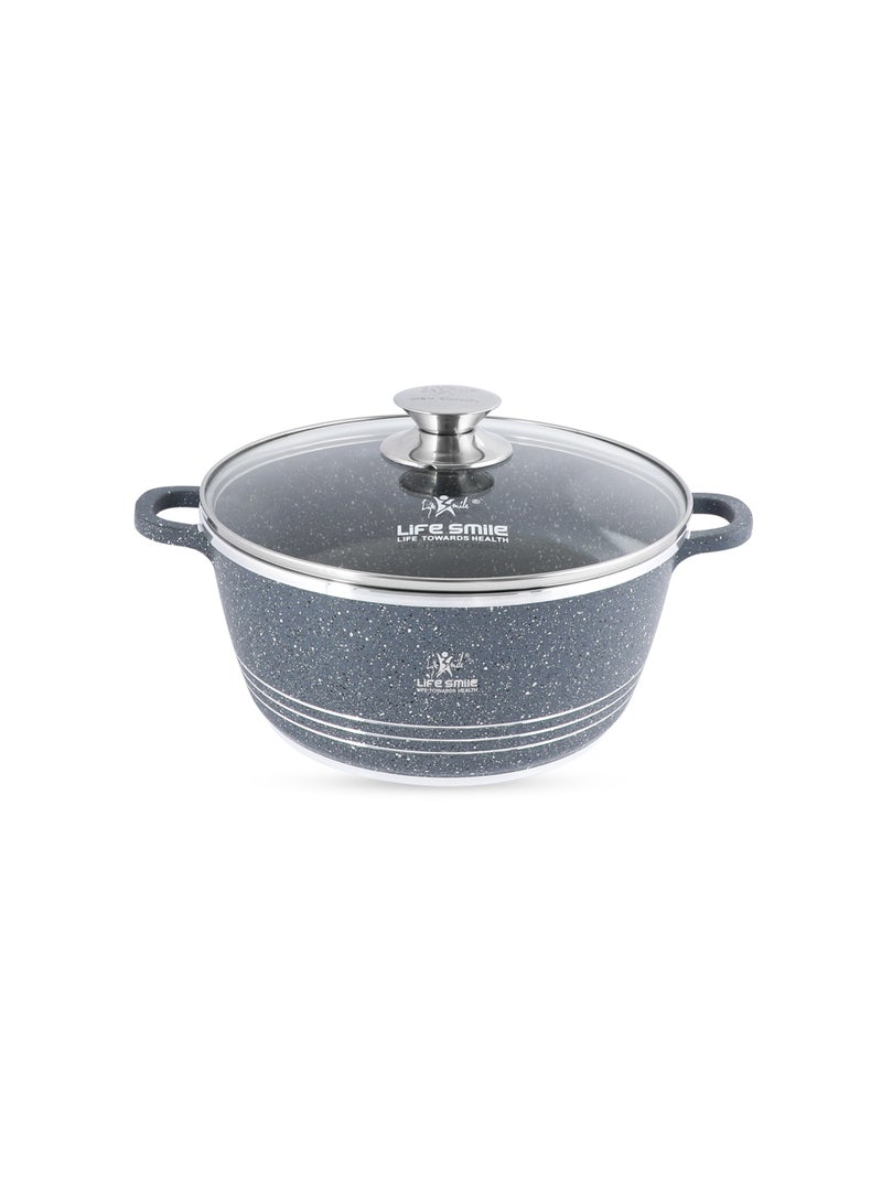 Life Smile 24cm (4.1 Liter) LIFE SMILE Non-Stick Cooking Pot | Aluminum Soup Pot With Glass Lid | 100% PFOA Free, Fixed Handle | Multi Layer Non-Stick Granite Coating | Oven safe Cookwares  - Image 1