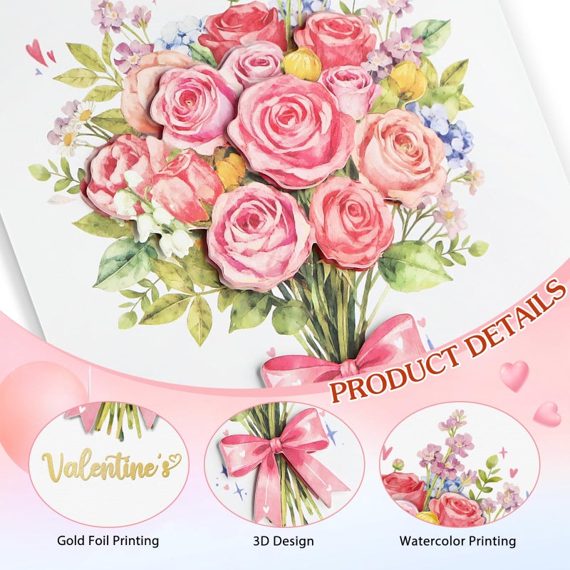 FLYAB Valentines Day Card for Wife - 5.5"x 8" 3D Watercolor Floral Valentines Card with Envelope Premium Gold Foil Gift for Her Him Women Men - Image 3