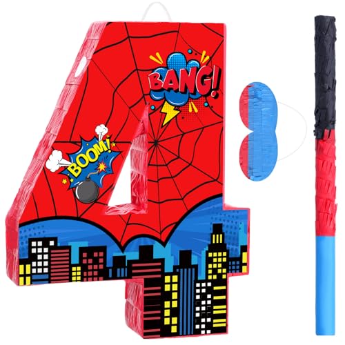 Capoda Number 4 Spider Piata Bundle with Blindfold and Stick Spider Birthday Party Piata for Birthday Party Decoration 161 x 123 x 28 Inch - Image 1