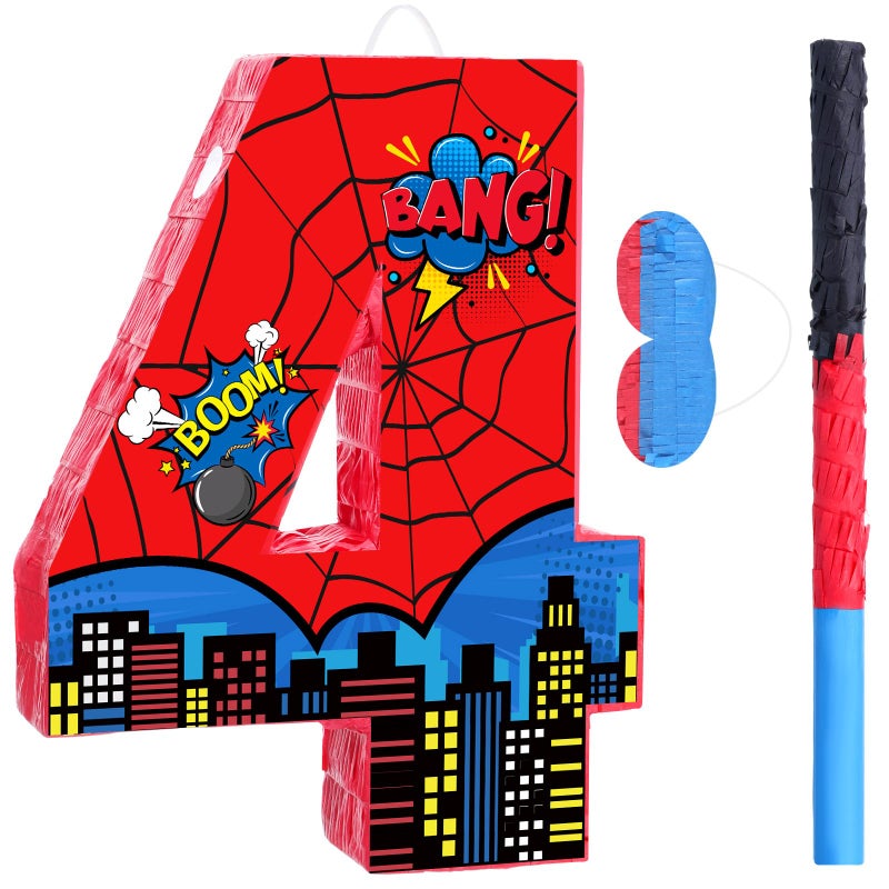 Capoda Number 4 Spider Piata Bundle with Blindfold and Stick Spider Birthday Party Piata for Birthday Party Decoration 161 x 123 x 28 Inch - Image 3