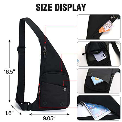 Peicees Sling Bag for Men Women Shoulder Bag Sling Backpack Durable Chest Bag for Running Camping Exercise Outdoor (S_Black) - Image 4