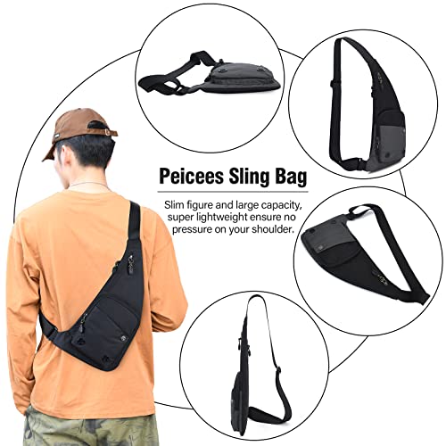 Peicees Sling Bag for Men Women Shoulder Bag Sling Backpack Durable Chest Bag for Running Camping Exercise Outdoor (S_Black) - Image 2