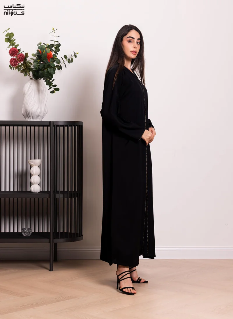 نيكياس Nikias Nida abaya with a thin copper cord in front and sleves