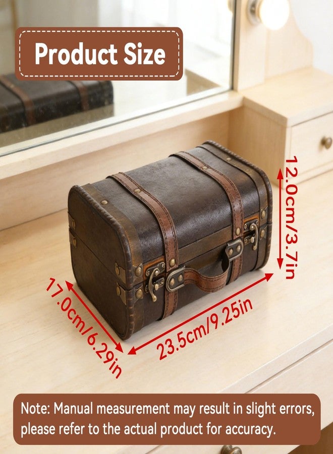 Jwthee Vintage Wooden Treasure Chest Box, Black Brown Decorative Jewelry Keepsake Storage Box, Portable Luggage Suitcase Boxes with Handle for Gifts, Decor and Travel - Image 3