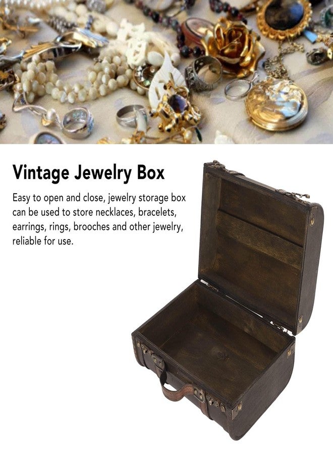 Jwthee Vintage Wooden Treasure Chest Box, Black Brown Decorative Jewelry Keepsake Storage Box, Portable Luggage Suitcase Boxes with Handle for Gifts, Decor and Travel - Image 4