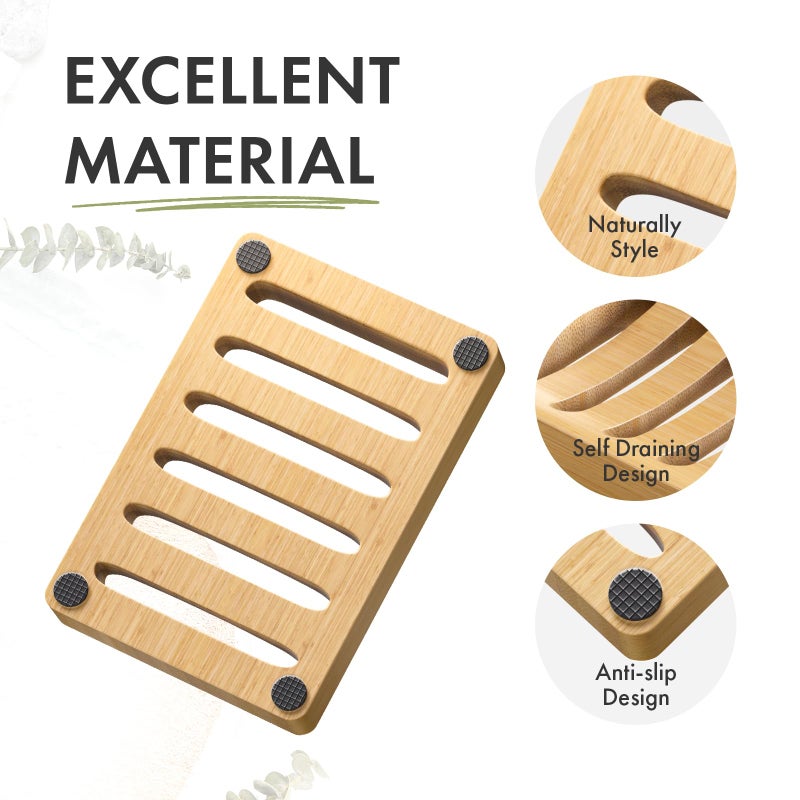 AmazerBath Soap Holder Soap Dish, Bamboo Soap Dish, 2 Pack Wood Bar Soap Holder for Shower, Trays Self Draining, Soap Saver for Shower, Bathroom, Kitchen(Natural Color) - Image 4