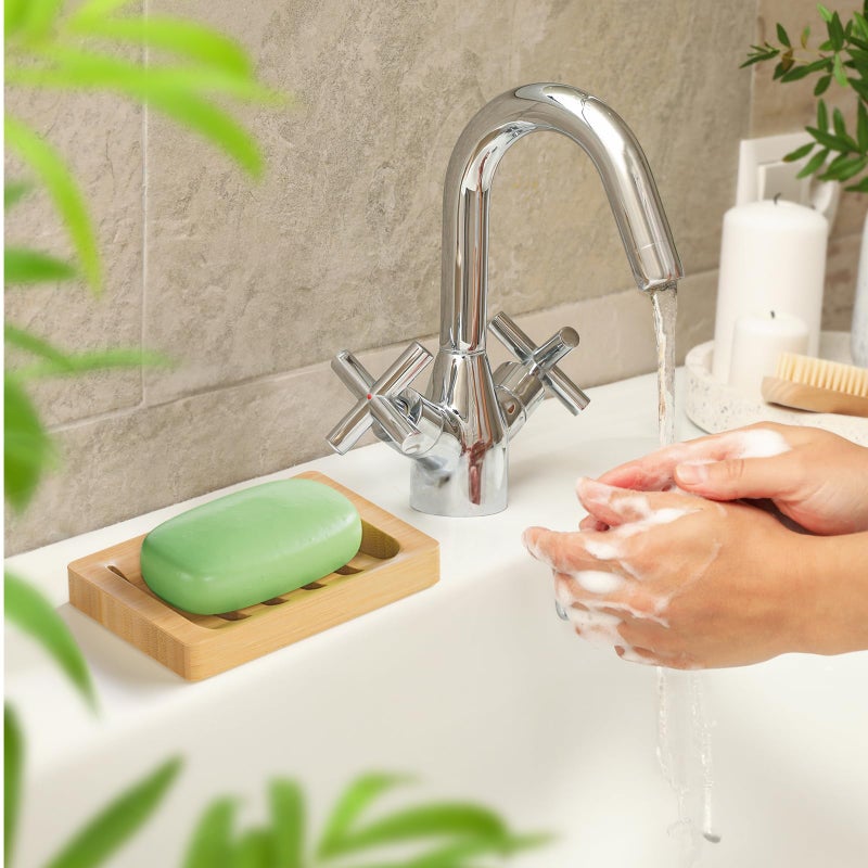 AmazerBath Soap Holder Soap Dish, Bamboo Soap Dish, 2 Pack Wood Bar Soap Holder for Shower, Trays Self Draining, Soap Saver for Shower, Bathroom, Kitchen(Natural Color) - Image 2