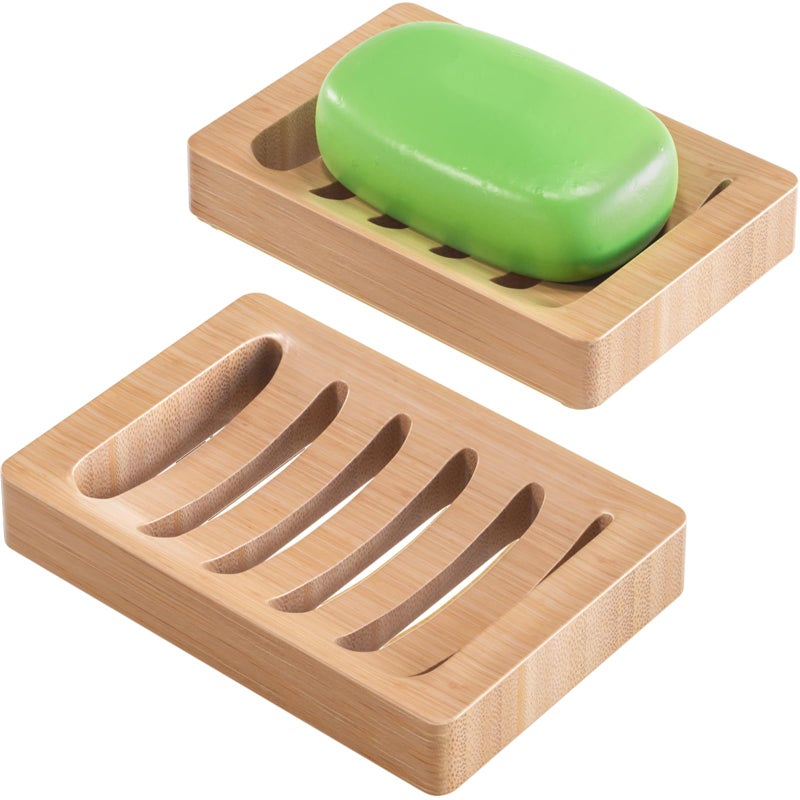 AmazerBath Soap Holder Soap Dish, Bamboo Soap Dish, 2 Pack Wood Bar Soap Holder for Shower, Trays Self Draining, Soap Saver for Shower, Bathroom, Kitchen(Natural Color) - Image 1