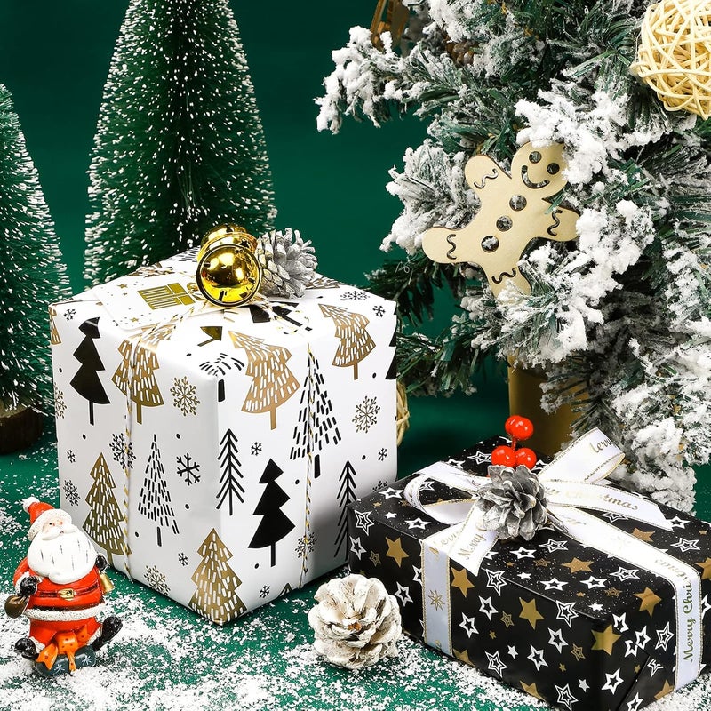 MAYPLUSS Wrapping Paper Roll - Mini Roll - 17 inch X 120 inch Per roll - 3 Different Christmas Black Gold Design (42.3 sq.ft.ttl) - Image 3