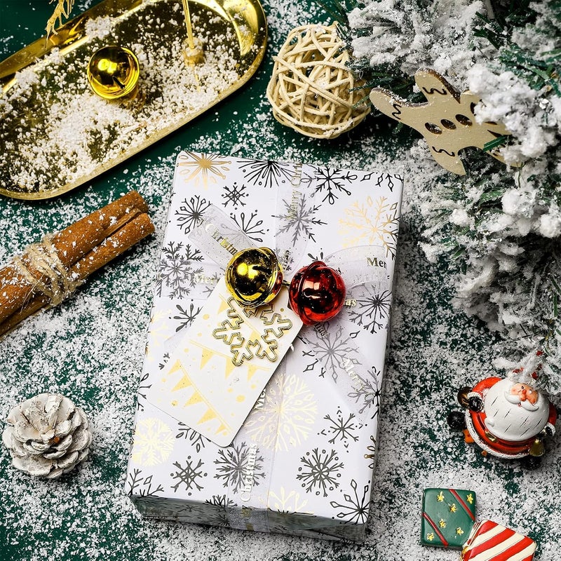MAYPLUSS Wrapping Paper Roll - Mini Roll - 17 inch X 120 inch Per roll - 3 Different Christmas Black Gold Design (42.3 sq.ft.ttl) - Image 5