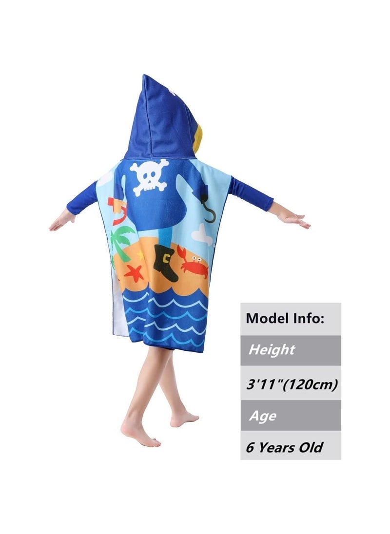 Toddler Hooded Bath Towel for Ages One to Six Super Soft Microfiber Beach Swimming Pool Coverup Robe Poncho Pirate Design for Boys and Girls