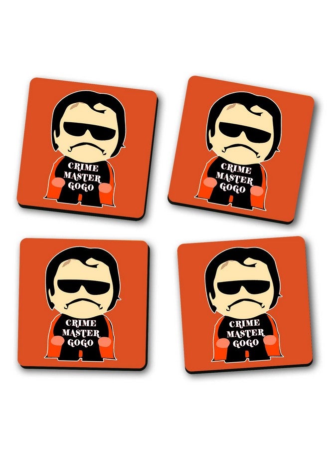 ASHVAH Crime Master gogo Print/Typography Tea/Coffee Mug/Designer Handmade Wooden Coaster Set for Home Kitchen, Office Desk - Set of 4 - Square: 10cm - Image 2