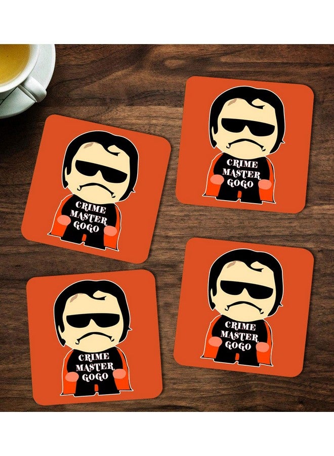 ASHVAH Crime Master gogo Print/Typography Tea/Coffee Mug/Designer Handmade Wooden Coaster Set for Home Kitchen, Office Desk - Set of 4 - Square: 10cm - Image 1