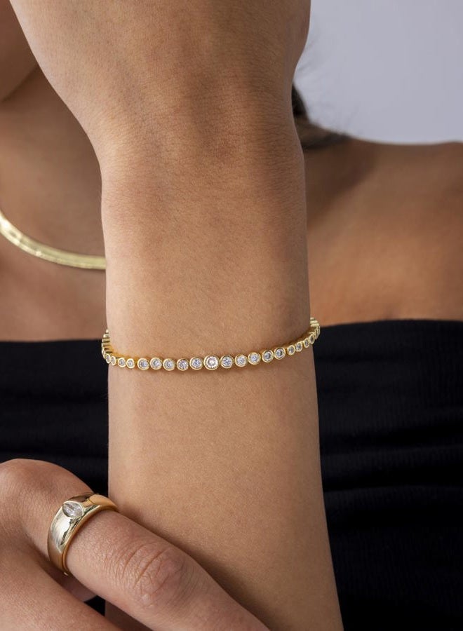 PAVOI 14K-18K Gold Plated Simulated Diamonds Bezel Set Tennis Bracelets for Women - Cubic Zirconia Stones Trillion Trinity Radiant Cut Round Pear Heart Statement Bride Gold Bracelet Stack - Sizes - Image 2