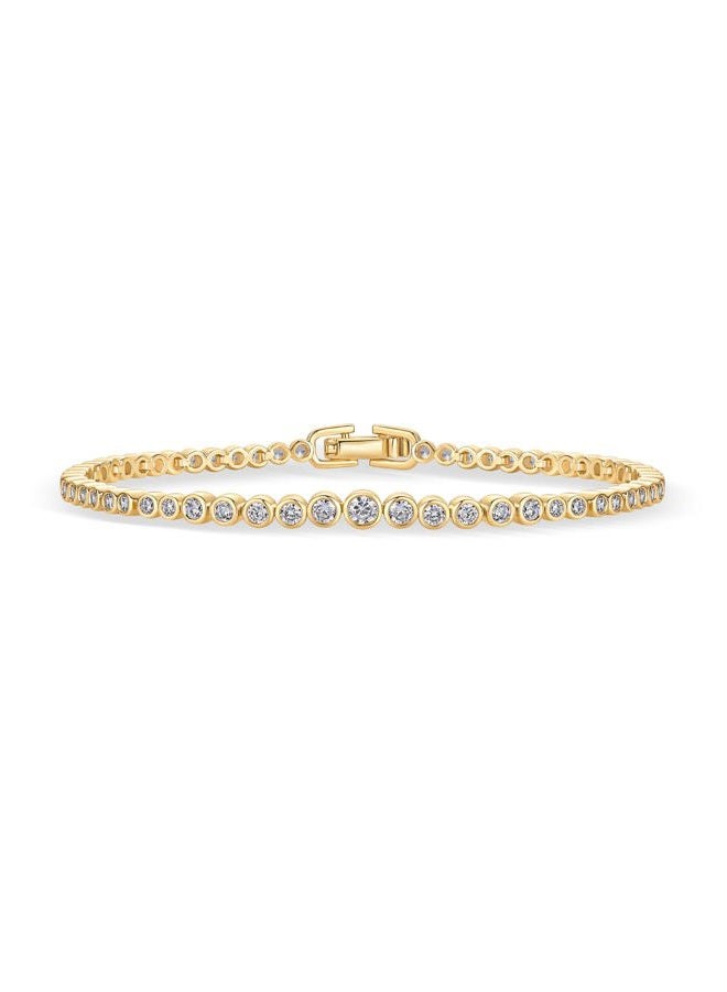 PAVOI 14K-18K Gold Plated Simulated Diamonds Bezel Set Tennis Bracelets for Women - Cubic Zirconia Stones Trillion Trinity Radiant Cut Round Pear Heart Statement Bride Gold Bracelet Stack - Sizes - Image 1