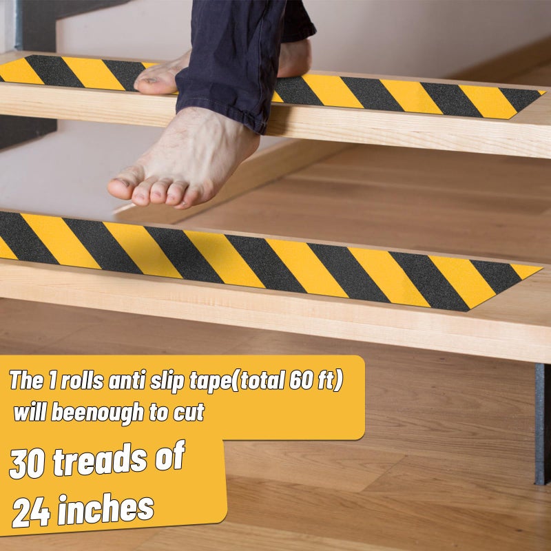 شريط أمان مضاد للانزلاق لدرجات السلالم - سطح غير قابل للانزلاق، احتكاك عالي، قبضة قوية، شريط تحذير من المخاطر لاصق كاشط (أسود وأصفر، عرض 4 بوصات × طول 16.4 قدمًا) - Image 4