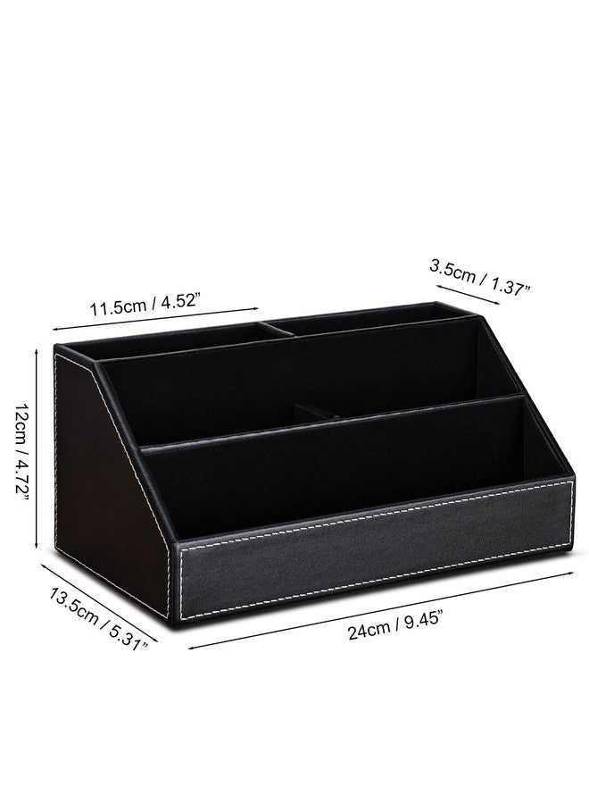 KINGFOM Pu Leather Desk Organizer With 5 Compartments Holder, Multi-Functional Office Supplies Storage Caddy For Pen/Pencil, Phones, Remote Controller And Desktop Accessorie Black - Image 3