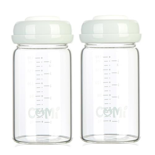 COMI Wide Neck Glass Breastmilk Collection n Storage Bottle, 8oz with Screw Ring Sealing Disk; Re-markable Sealing Disc. BPA Free, Fits Breast Pumps & Nipples (4 Pink Lids) - Image 1