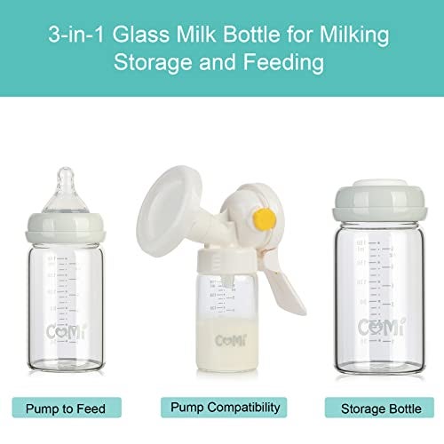 COMI Wide Neck Glass Breastmilk Collection n Storage Bottle, 8oz with Screw Ring Sealing Disk; Re-markable Sealing Disc. BPA Free, Fits Breast Pumps & Nipples (4 Pink Lids) - Image 2