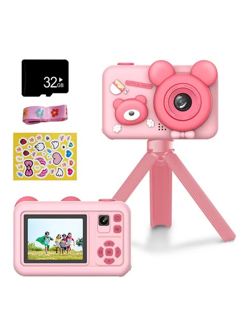 XiuWoo Kids Camera with Tripod,26MP HD Selfie Digital Camera for Kids,Portable Toddler Camera Toy with 1080P Video,Birthday Gift for 3-8 Year Old Girl,32GB TF Card,USB Thansfer - Image 1