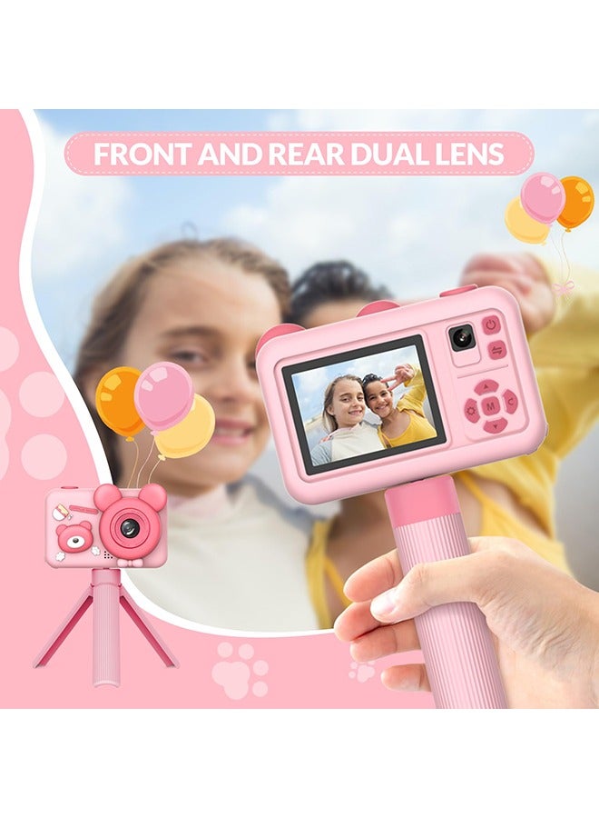 XiuWoo Kids Camera with Tripod,26MP HD Selfie Digital Camera for Kids,Portable Toddler Camera Toy with 1080P Video,Birthday Gift for 3-8 Year Old Girl,32GB TF Card,USB Thansfer - Image 3