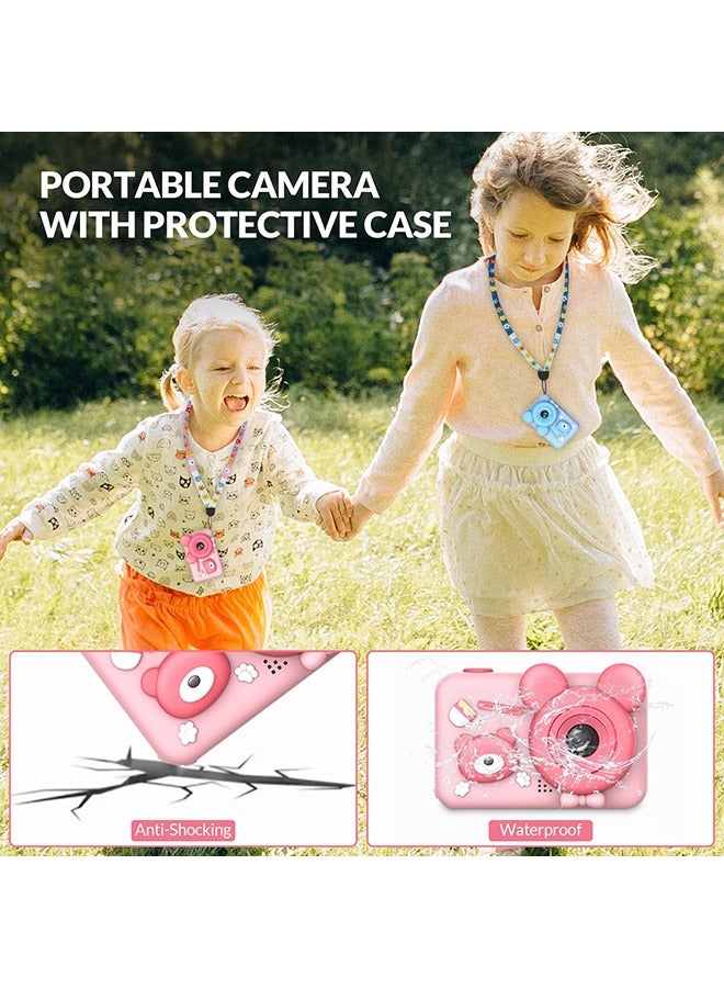 XiuWoo Kids Camera with Tripod,26MP HD Selfie Digital Camera for Kids,Portable Toddler Camera Toy with 1080P Video,Birthday Gift for 3-8 Year Old Girl,32GB TF Card,USB Thansfer - Image 4