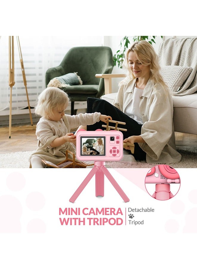 XiuWoo Kids Camera with Tripod,26MP HD Selfie Digital Camera for Kids,Portable Toddler Camera Toy with 1080P Video,Birthday Gift for 3-8 Year Old Girl,32GB TF Card,USB Thansfer - Image 2