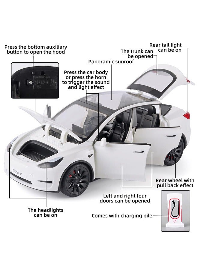 general Toy Cars Model Y 1/24 Zinc Alloy Diecast Metal Model Car, Pull Back Toy Model with Light and Music, Suitable for Children Aged 3 and Above as Gifts(Model Y White) - Image 3