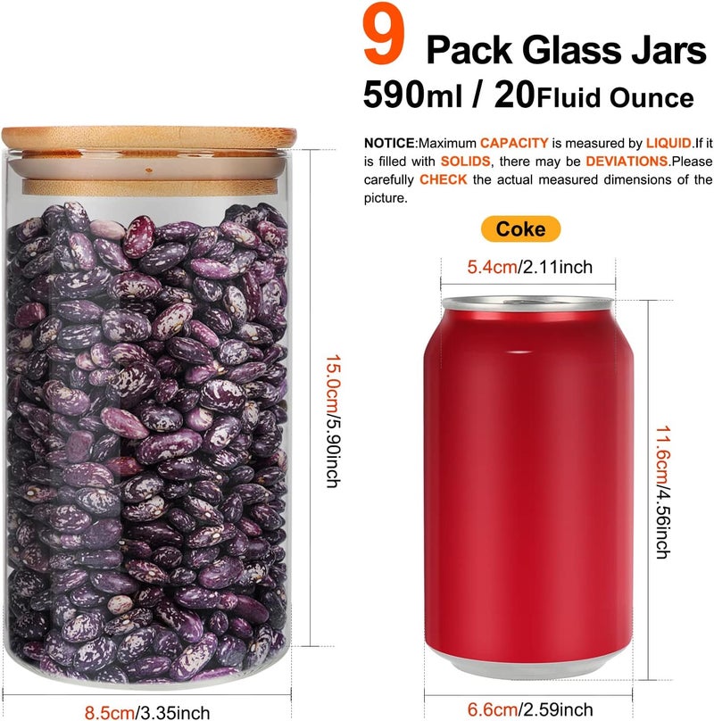 DHSBTLS Glass Food Storage Containers Jars with Airtight Bamboo Lid 20oz 9 Pieces, 590ml Pantry Organization with Lid - Image 2