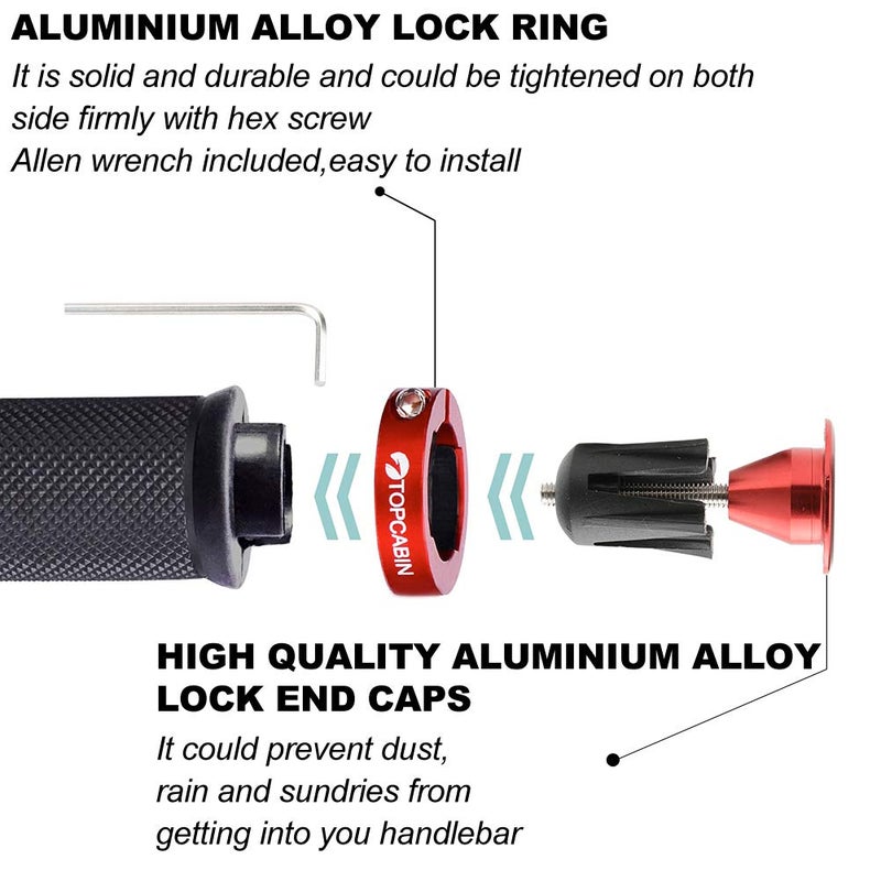 توبكابن Bicycle Grips,Double Lock on Locking Bicycle Handlebar Grips Rubber Comfortable Bike Grips for Mountain BMX ((Aluminum Lock Plug) Red 1 Pair) - Image 2