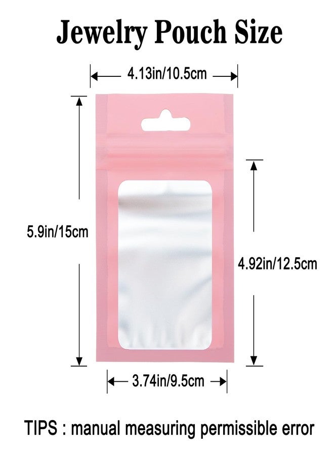 Joycraft 100pcs Mylar Bags - 4x6 Inch, Resealable Zip, Matte Pink Plastic with Clear Window, Cute Small Bags for Jewelry, Candy, Data Cable - Image 2
