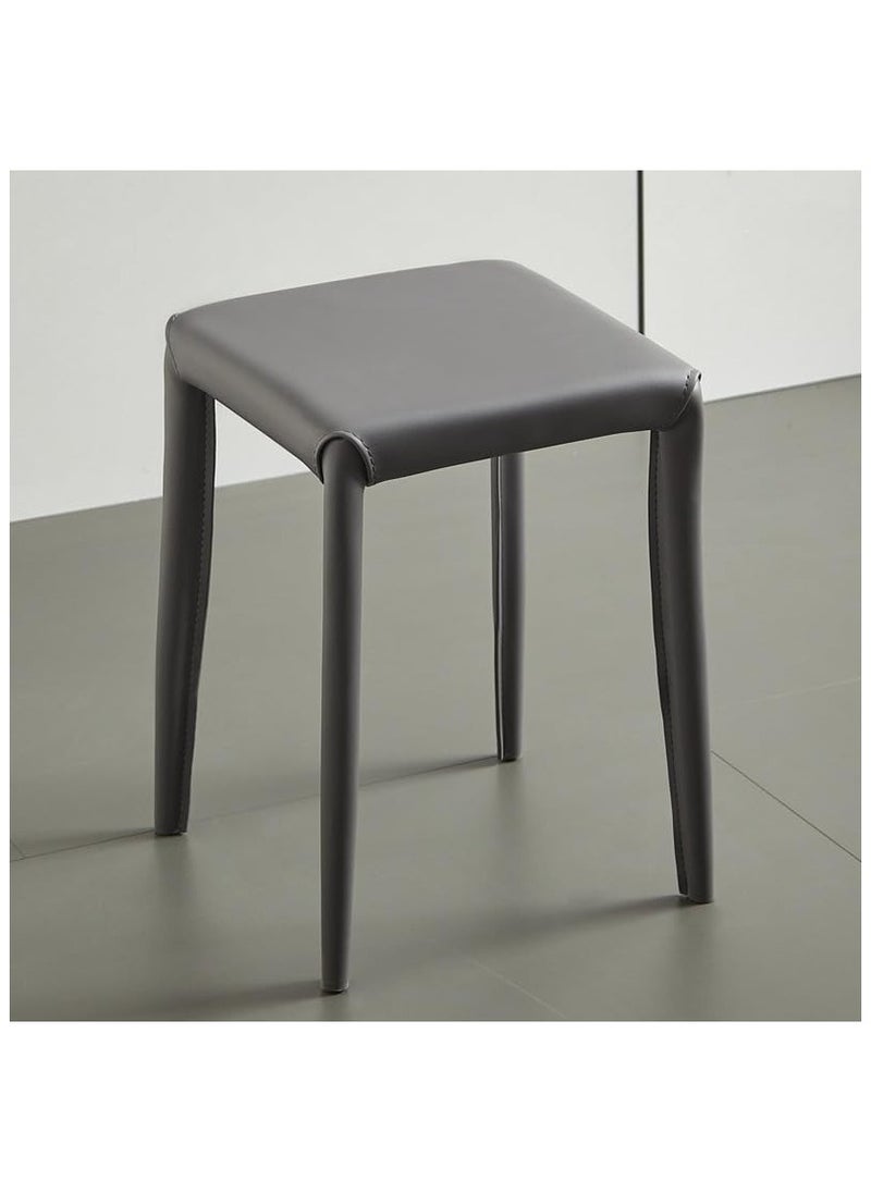 SKY-TOUCH - Stackable Stools 35x35x46cm Square Dining Chair with Sponge Seat Soft Bar Stool with Metal Frame Cover PU Leather for Home Office Classrooms - Grey - Image 1