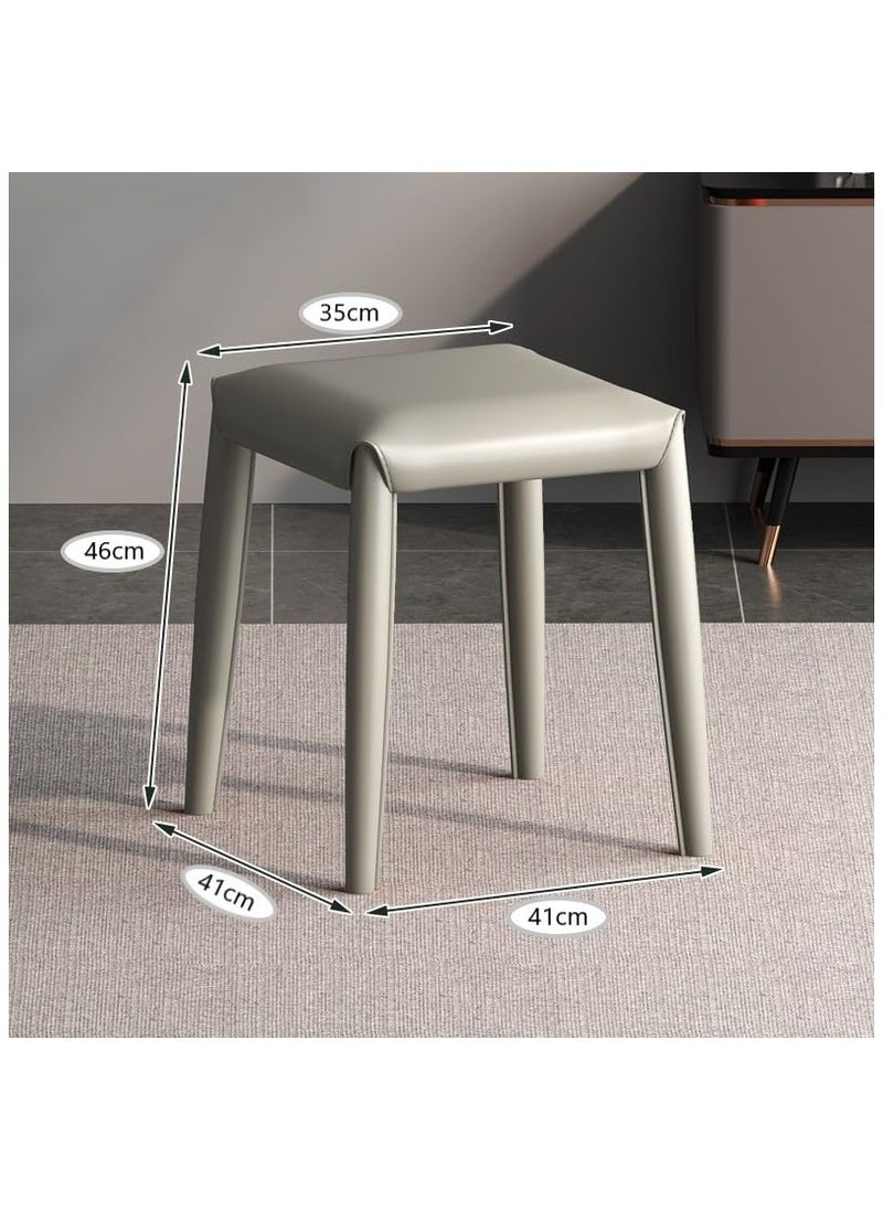 SKY-TOUCH - Stackable Stools 35x35x46cm Square Dining Chair with Sponge Seat Soft Bar Stool with Metal Frame Cover PU Leather for Home Office Classrooms - Grey - Image 1