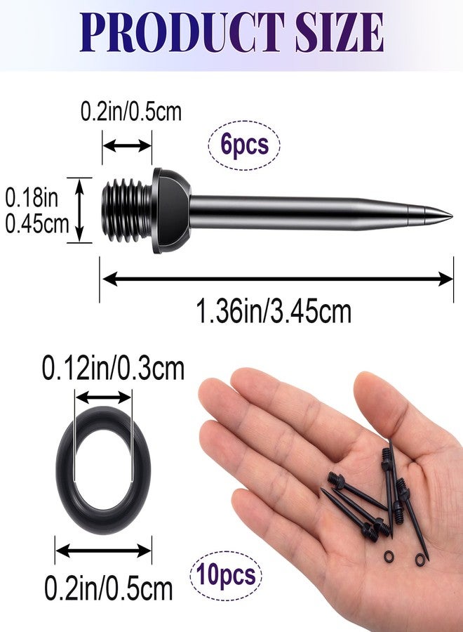 Winsyison 16pcs Steel Dart Tips Points Set, 6pcs Dart Tips Points with 10pcs O Type Rubber Rings, Nonslip Conversion Points Tools Accessories for Dartboard Extra Flight Leisure Sports Game Room- Black - Image 2
