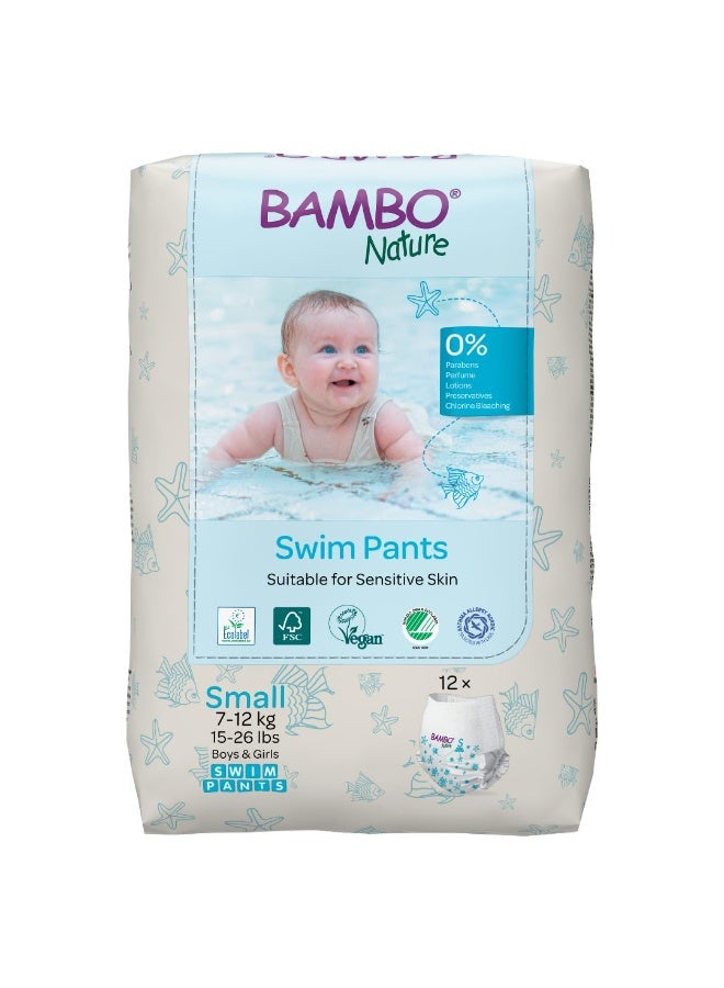 Bambo Nature Disposable Swim Diaper Pants - Double Leak Barriers, Soft 360° Elastic Fit, Chemical-Free & Leakproof Pool Diapers For Baby, Waterproof Toddler Swimming Swimsuit, Kids 7-12 kgs, 12 Count - Image 1
