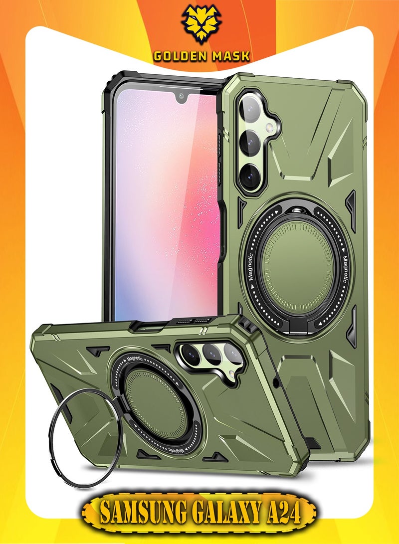 GOLDEN MASK For Samsung Galaxy A24 4G/A25 4G/A25 Case Mag-Safe Magnetic Shockproof Phone Case with Ring Holder (Dark Green)
