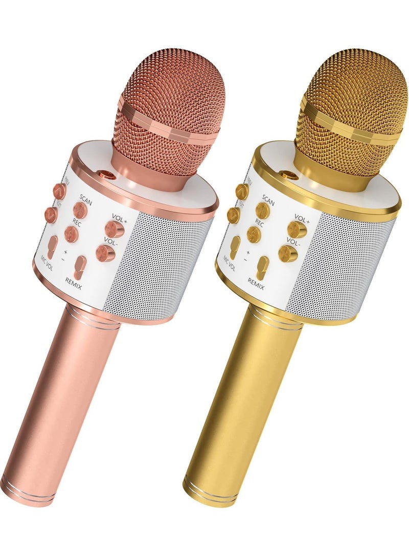 ELTRAZONE 2 Pack Wireless Bluetooth Karaoke Microphone for Kids – Portable Handheld Mic Speaker Machine in Rose Gold & Gold, Perfect Gift for All Ages - Image 1