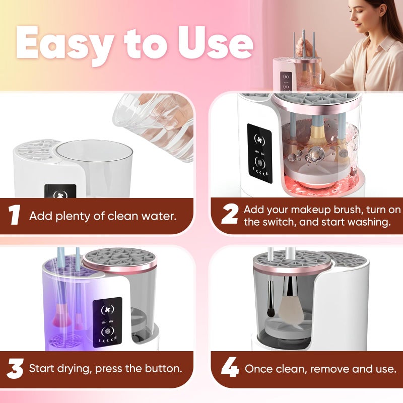 chufa 3-in-1 Makeup Brush Cleaner Machine & Dryer, Electric Automatic Brush Washer with Holder, USB-C Touch Control, One-Button Cleaning, Portable Cosmetic Brush Cleaner, Fits Most Sizes - Image 4