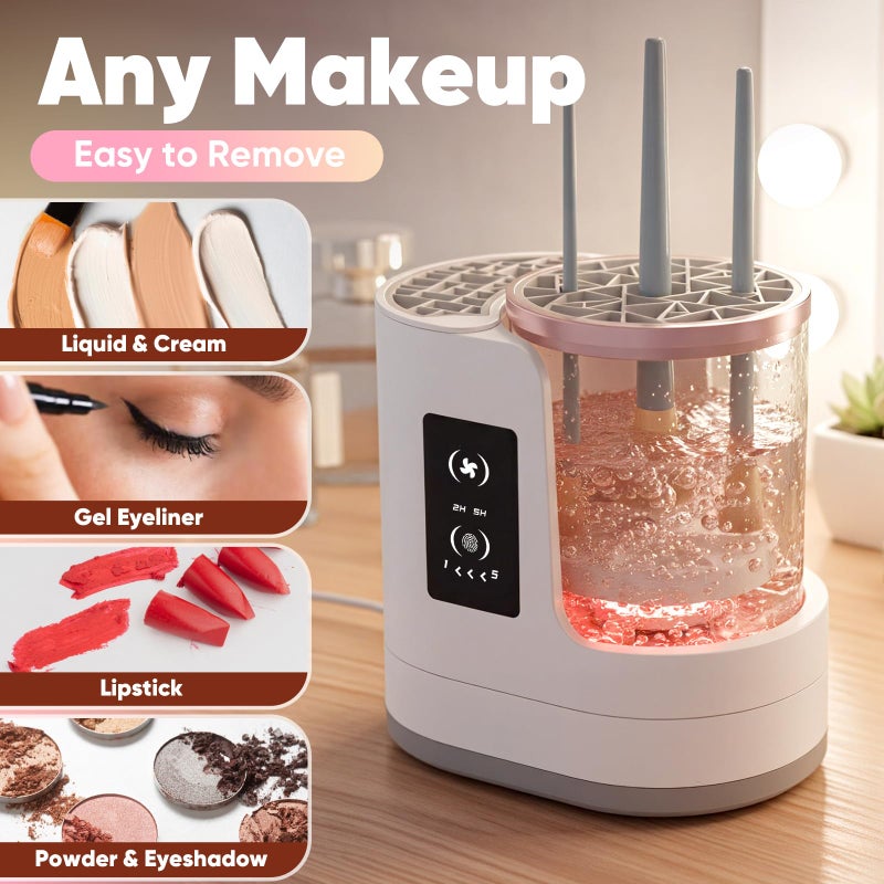 chufa 3-in-1 Makeup Brush Cleaner Machine & Dryer, Electric Automatic Brush Washer with Holder, USB-C Touch Control, One-Button Cleaning, Portable Cosmetic Brush Cleaner, Fits Most Sizes - Image 3