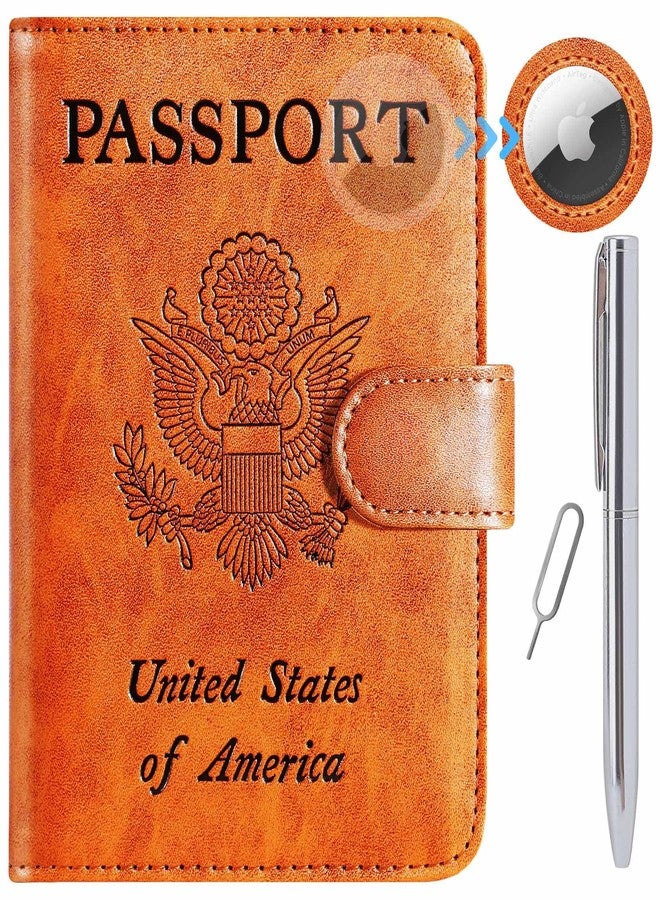 PASCACOO Passport Holder Cover Wallet RFID Blocking Leather Card Case Travel Accessories for Women Men, 118#Claybank, for Airtag - Image 1