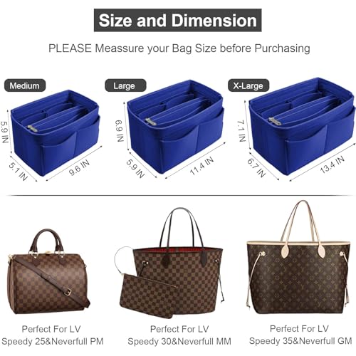 OMYSTYLE Darkblue Large Organizer Insert, Felt Tote Bag Organizer Insert with 5 Sizes, Handbag Dividers for Inside Purse, Compatible with Longchamp, Neverful, Speedy and More - Image 2