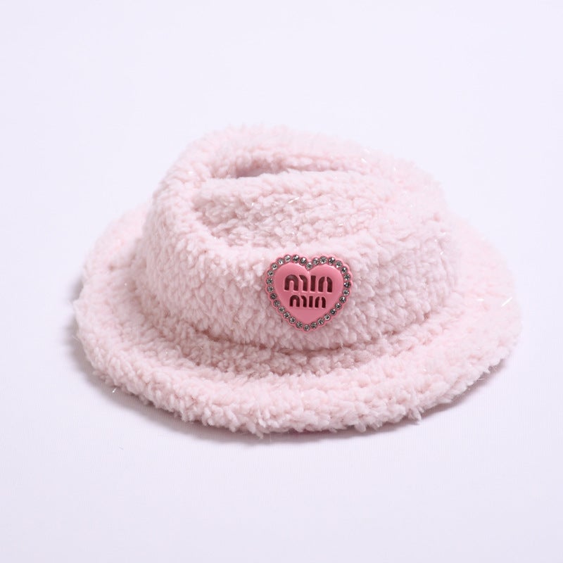 17cm Labubu Charm Macaron Hat Keychain Doll Accessory Pink plush hat (only hat sold, doll not included)