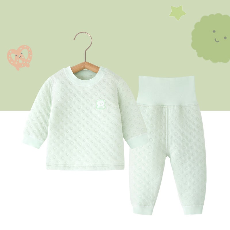 Baby''s Autumn Clothes and Pants Pure Cotton Warm Underwear Suit for Women and Baby in Autumn and Winter Children''s High Waist Belly Protecting Split Men - Image 1